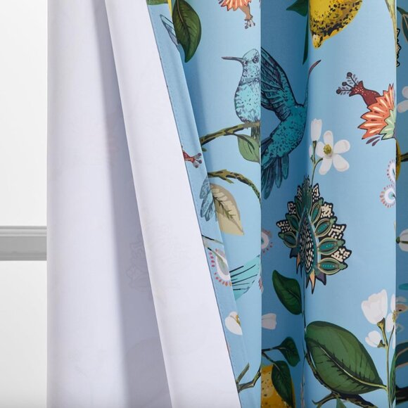 Floral Lemon Hummingbird Curtains Patterned Waverly Mid-Century Style - Picture 8 of 10